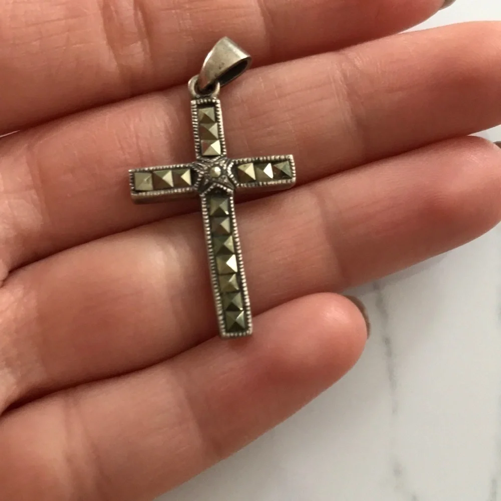 Vintage Sterling Silver Marcasite Cross Pendant